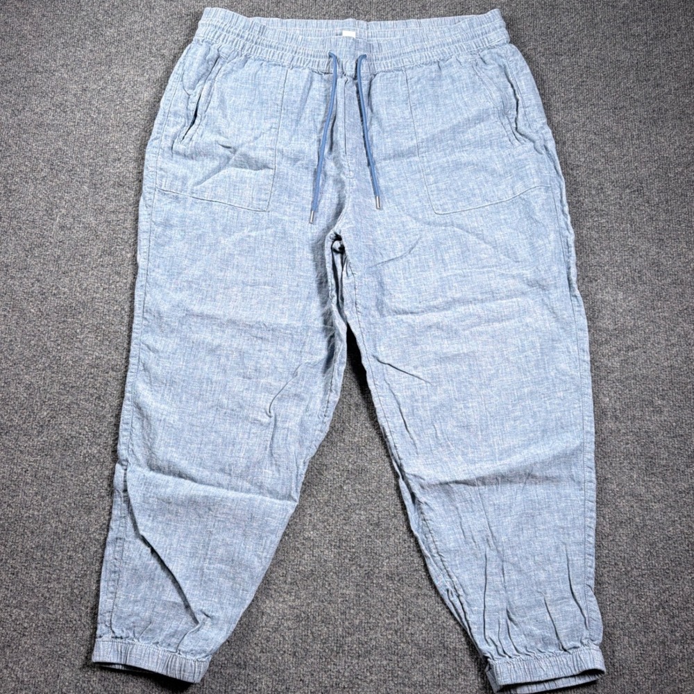 Athleta Cabo Linen Joggers Womens 18 Light Blue Drawstring Zipper Pockets